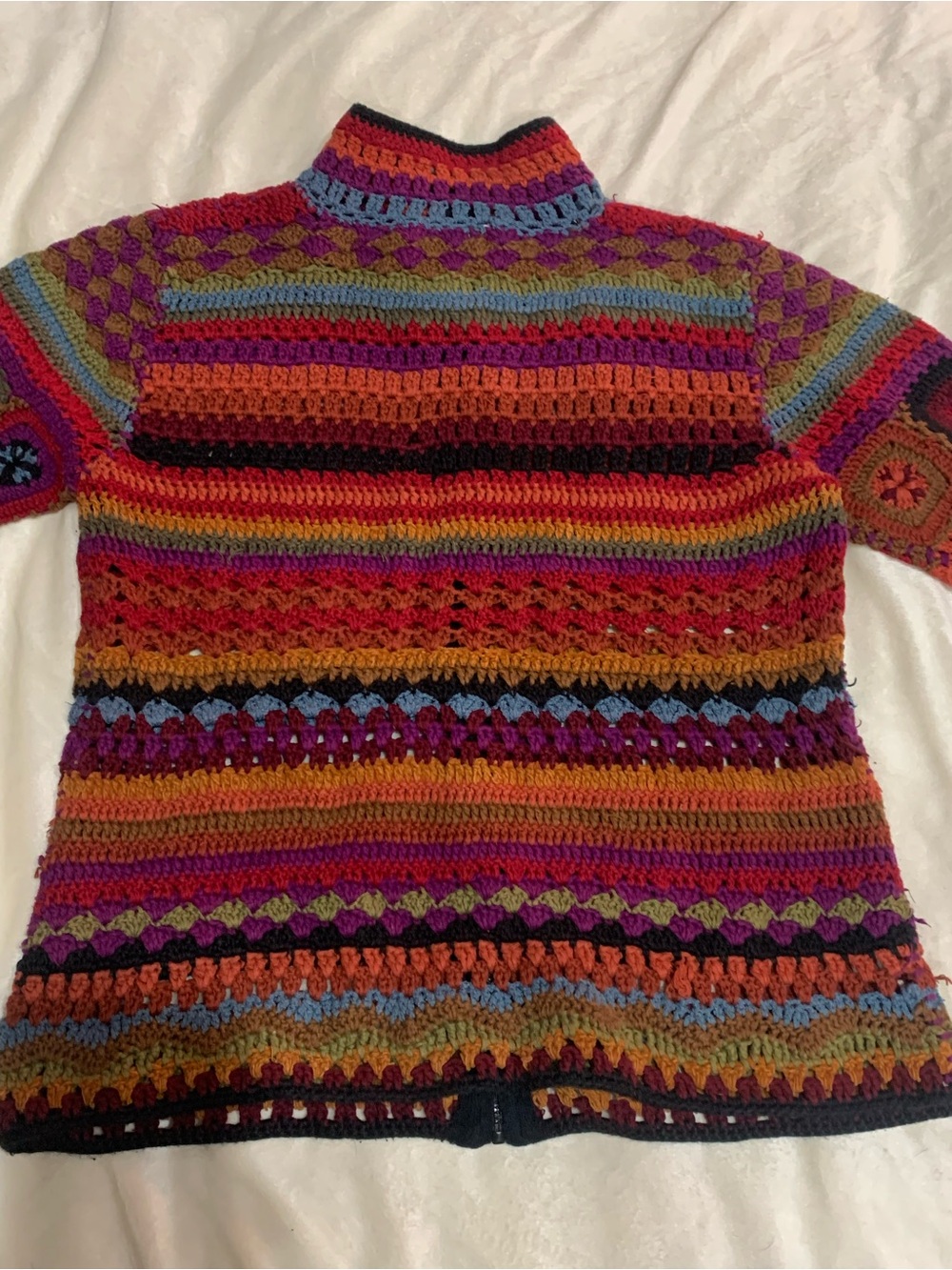 Coldwater Creek Multicolor Crochet Striped Turtleneck Sweater